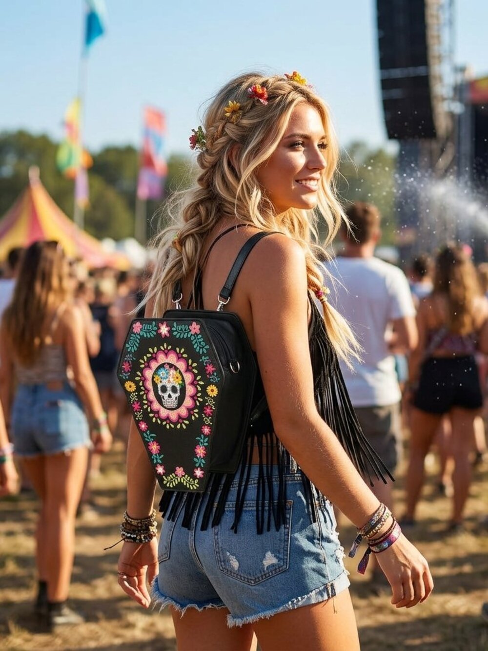 Sugar Skull Coffin Mini Backpack - Crossbody
